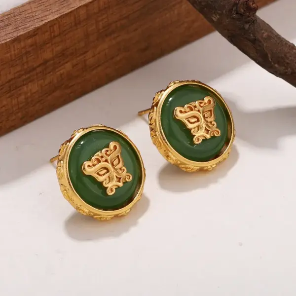 Wholesale Geometric Hypoallergenic Stud Earrings For Women In Copper With KC Golden UV Plated Finish And Acrylic Inlay