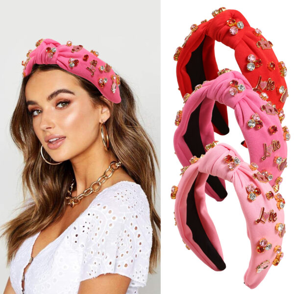 Wholesale Valentine's Day Diamond Headband Fashionable Elegant Peach Heart Letter Headband Wide Side High Cranial Top Holiday Headwear
