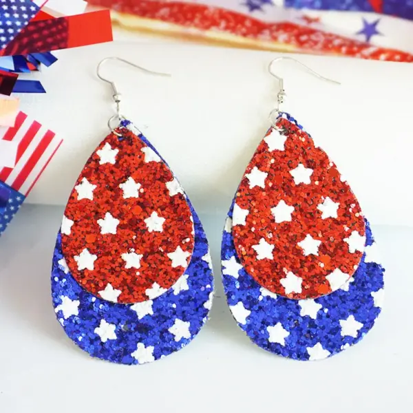 Wholesale Independence Day Earrings July Fourth Flag Day Shiny Pendant Festive Atmosphere Colorful Oversized Drop Earrings For Women