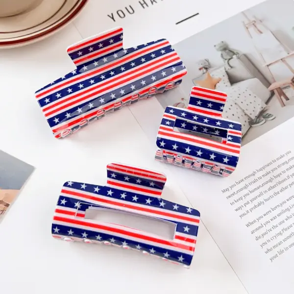 oly-f55290b546b7955e2aeeb60376c147fb Wholesale Retro Simple Style Women's American Flag Acrylic Hair Claws