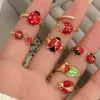 Wholesale Jewelry Casual Cute Romantic Ladybugs Copper Zircon 18K Gold Plated Open Rings