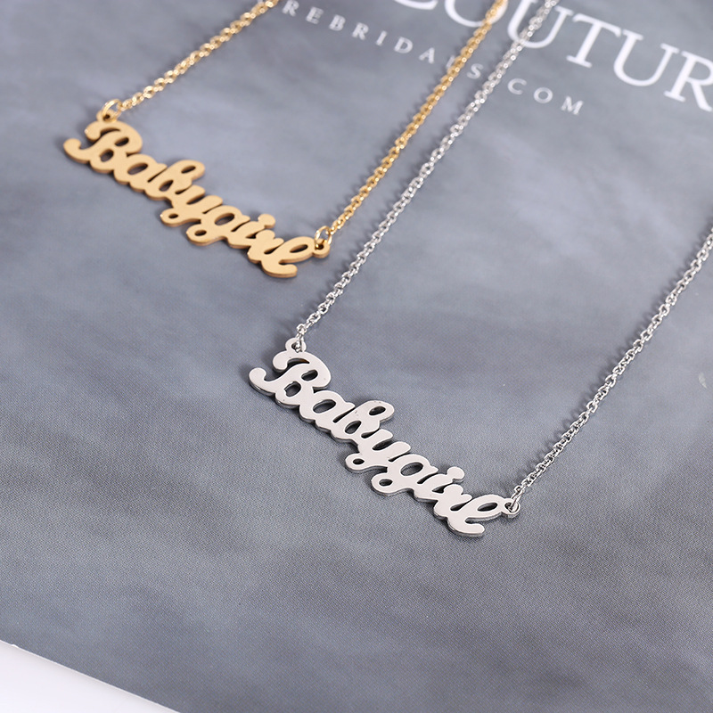 Wholesale Stainless Steel Cross-Border European and American Best-Selling Jewelry Water Wave Chain Creative Babygirl English Letter Necklace