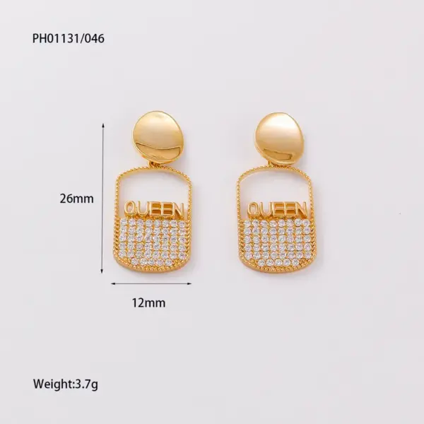 Wholesale Summer Refreshing Diamond-Embedded Easy-Pull Can Letter Plated 14K Real Gold Copper Geometric Pattern Earrings Light Luxury High-End Niche Temperament Stud Earrings