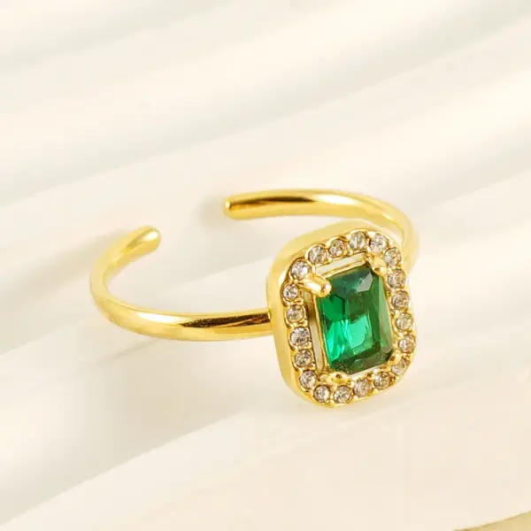 Wholesale PVD Coated 18K Gold Plated Square Water Droplets Heart Shape Stainless Steel Shiny Waterproof Non Tarnish Open Ring