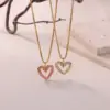 Wholesale 3D Heart Pendant Necklace For Women In 304 Stainless Steel With 18K Gold Plated PVD And Zircon Inlay, Cable Chain
