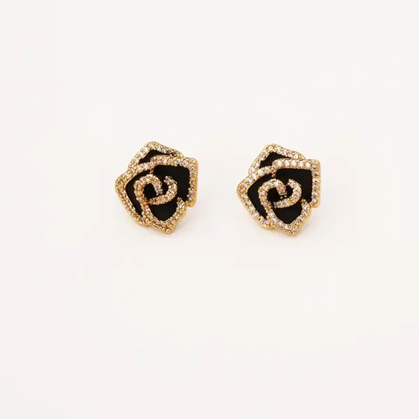 Wholesale Electroplated Flowers Stud Earrings For Women In 14K Real Gold Plated Copper With Zircon Inlay And UV Plating