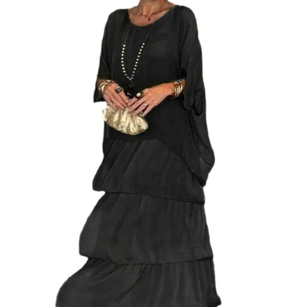 Wholesale fashion chiffon mesh batwing sleeve round neck long dress