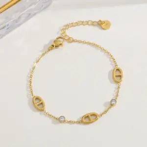Wholesale Gold Plated Stainless Steel 18K Embedded Zircon Pig Nose Bracelet Fashionable Elegant Casual Women's Style All Season Use
