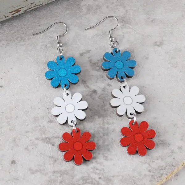 Wholesale Retro White Wood Drop Earrings For Women Featuring Floral Print Design