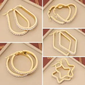 Wholesale PVD Coated 18K Gold Real Gold Plated Star Water Droplets Heart Shape Stainless Steel Retro Commute Waterproof Non Tarnish Earrings