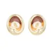 Wholesale Asymmetrical Oil Painting Stud Earrings For Women With Copper And Baroque Pearl Inlay, Featuring 925 Sterling Silver Posts