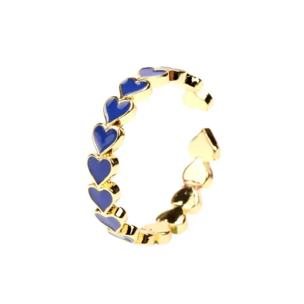 Wholesale Romantic Sweet Heart Shape Copper Enamel Plating 18k Gold Plated Open Rings