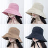 Wholesale Japanese Strap Fisherman Hat Women's Summer Breathable Lightweight Sun Protection Sun Hat All-match Face Showing Small Bow Basin Hat