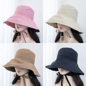 Wholesale Japanese Strap Fisherman Hat Women's Summer Breathable Lightweight Sun Protection Sun Hat All-match Face Showing Small Bow Basin Hat