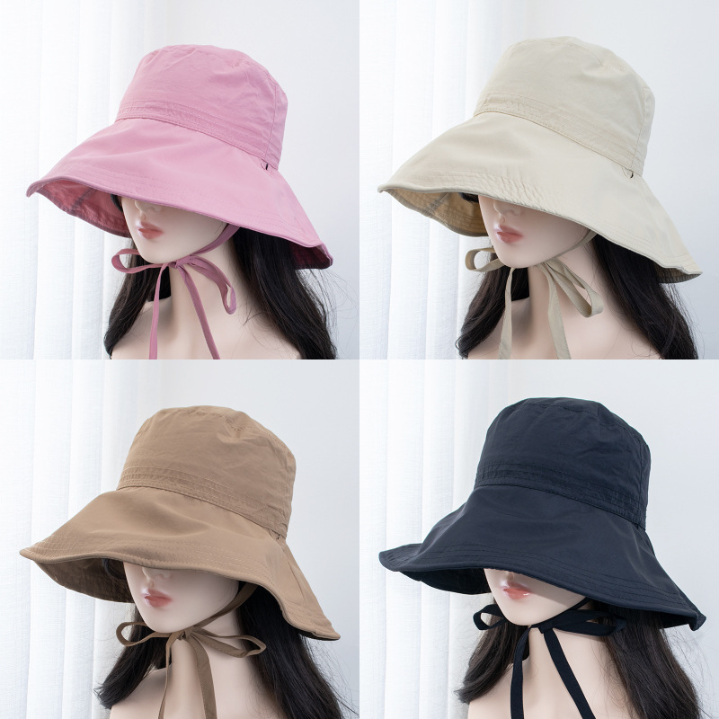 Wholesale Japanese Strap Fisherman Hat Women's Summer Breathable Lightweight Sun Protection Sun Hat All-match Face Showing Small Bow Basin Hat