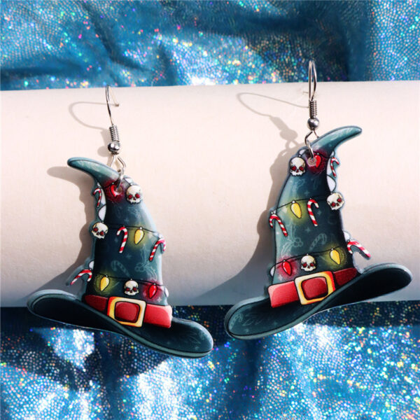 oly-f5bbff963b3fa972b12654af78c11e77 Wholesale Christmas Halloween Carnival Party Holiday Skull Wizard Hat Magic Bottle Acrylic Earrings