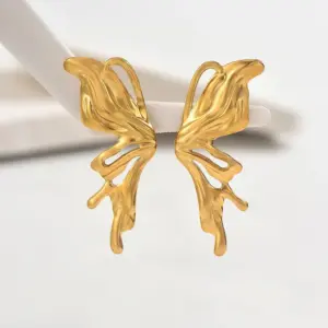 Wholesale Irregular Hollow Butterfly 304 Stainless Steel 14K Gold Plated Waterproof Non-Fading Earrings For Women Vacuum Electroplating