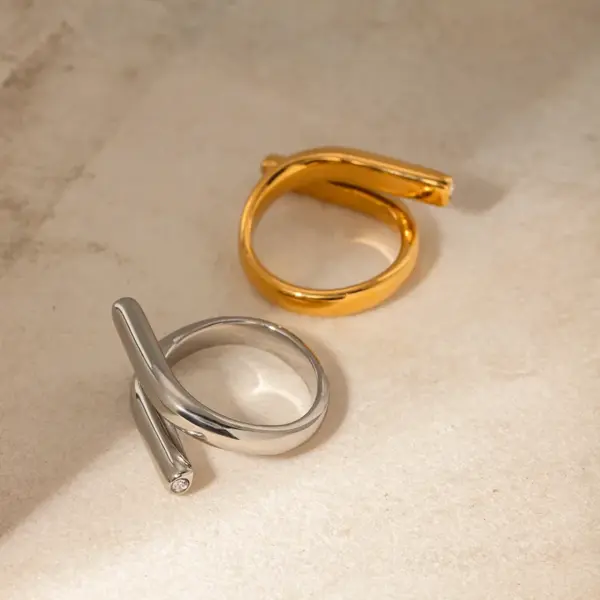 Wholesale PVD Coated Real Gold Plated 18K Gold Irregular Geometric 304 Stainless Steel IG Style Modern Style Classic Style Waterproof Non Tarnish Open Rings