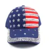Wholesale Spring Summer Trendy American Flag Diamond Baseball Washed Outdoor Unisex Summer Sun Hats Men Women Street Style Cap