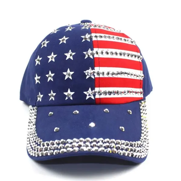 Wholesale Spring Summer Trendy American Flag Diamond Baseball Washed Outdoor Unisex Summer Sun Hats Men Women Street Style Cap