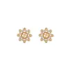 Wholesale 14K Real Gold Plated Copper Stud Earrings With Flowers Pattern And Zircon Inlay, Featuring 925 Sterling Silver Ear Pins