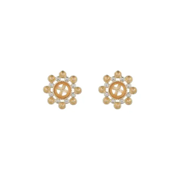 Wholesale 14K Real Gold Plated Copper Stud Earrings With Flowers Pattern And Zircon Inlay, Featuring 925 Sterling Silver Ear Pins