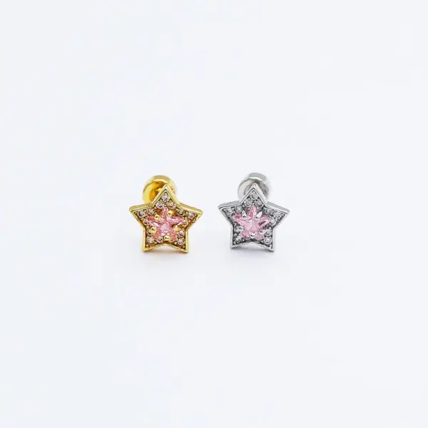 Wholesale Stainless Steel Fine Rod Copper Plated Gold Micro Paved Flashing Powder Blue Zircon Star Ear Cuff Women's Fashion Jewelry