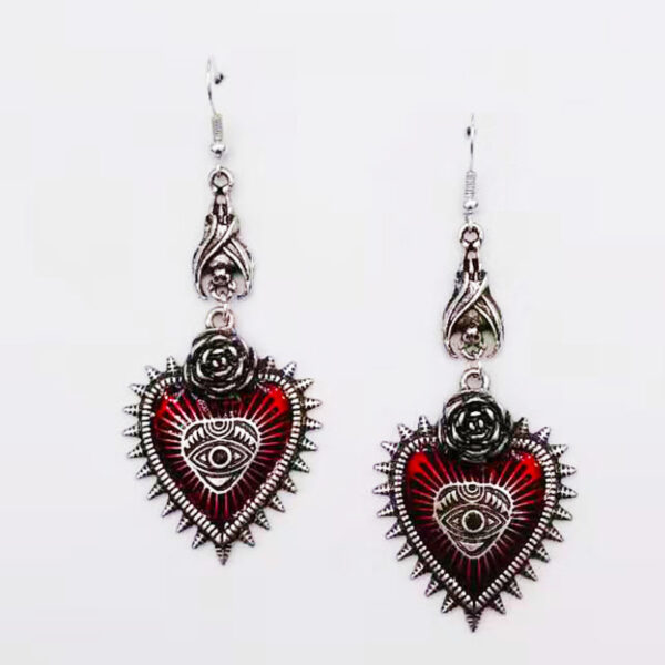oly-f61ccf08fd8818eef03eeb91e76de3bd Wholesale jewelry dark gothic punk wind field rose heart-shaped Blood Devil eye drop oil bat earrings