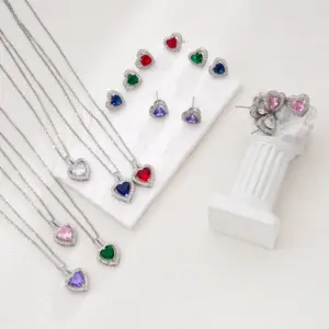 Wholesale PVD Coated Real Gold Plated Heart Shape 304 Stainless Steel Copper Glam Waterproof Non Tarnish Earrings Necklace