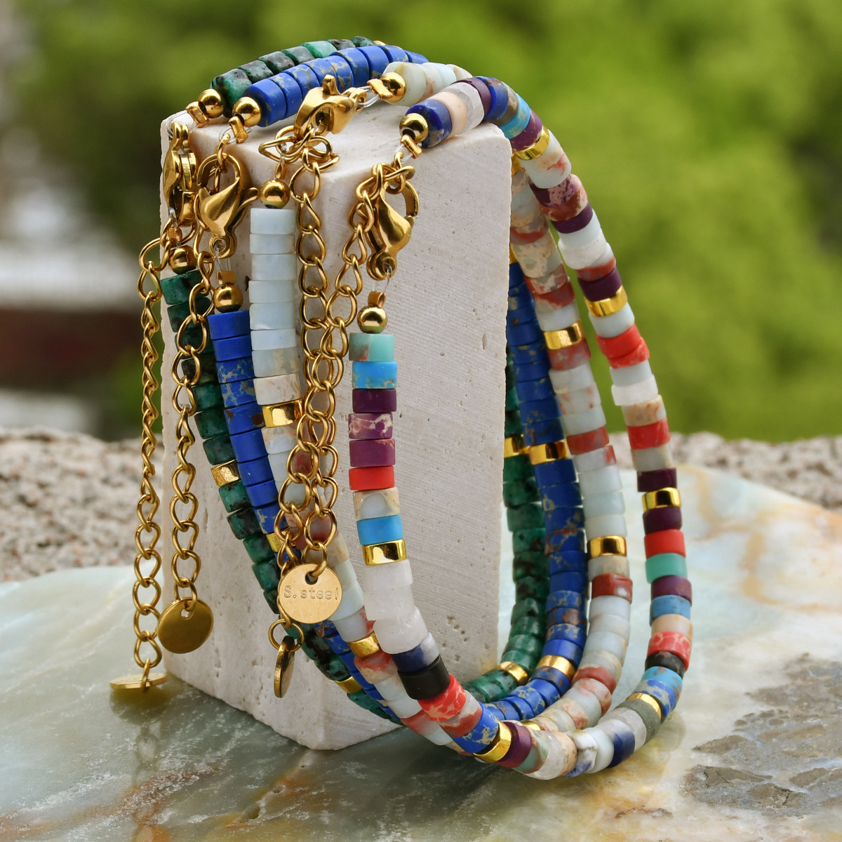 Wholesale Cross-Border Jewelry Colorful Natural Stone Beaded Bracelet for Girls Light Luxury High-End Simple Shoushan Stone Bracelet