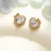 Wholesale Elegant Small Heart Shaped Zircon Earrings For Women Flashing Fashionable Versatile Sweet Cute 925 Silver Needle Copper Plated Real Gold
