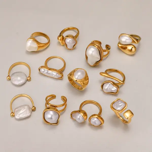 Wholesale Style Stainless Steel Acrylic Pearl Ring Niche High-end Feel Non-fading Jewelry Stainless Steel Accessories Rings
