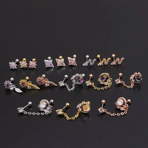 Wholesale 316L Stainless Steel Copper Zircon Ear Cartilage Rings & Studs Flower Waterproof Non Tarnish Surgical Steel