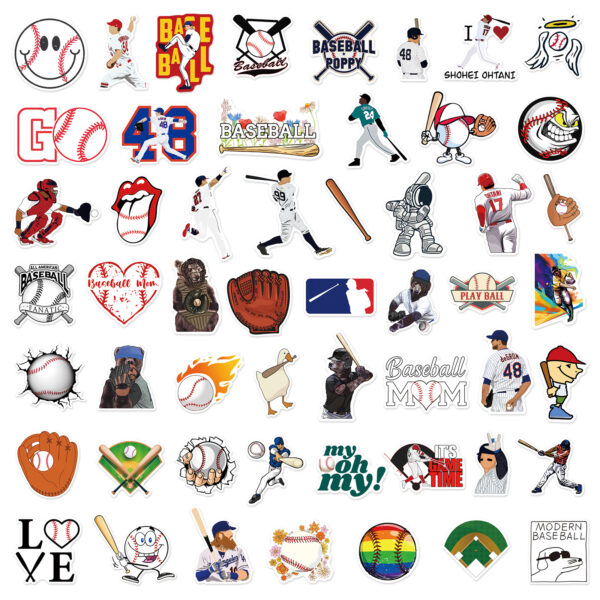 oly-f6493f640fdeb449dbb0fc2713eae1b0 Wholesale 50 pieces Baseball graffiti stickers luggage guitar skateboard helmet flat water cup waterproof no glue stickers