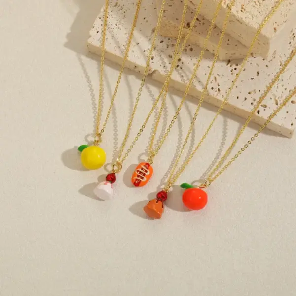 Wholesale New Fashion Sweet Cute Retro Fruit Cake Shape Exquisite Vacation Style Simple Copper Pendant Necklace Collarbone Chain For Women