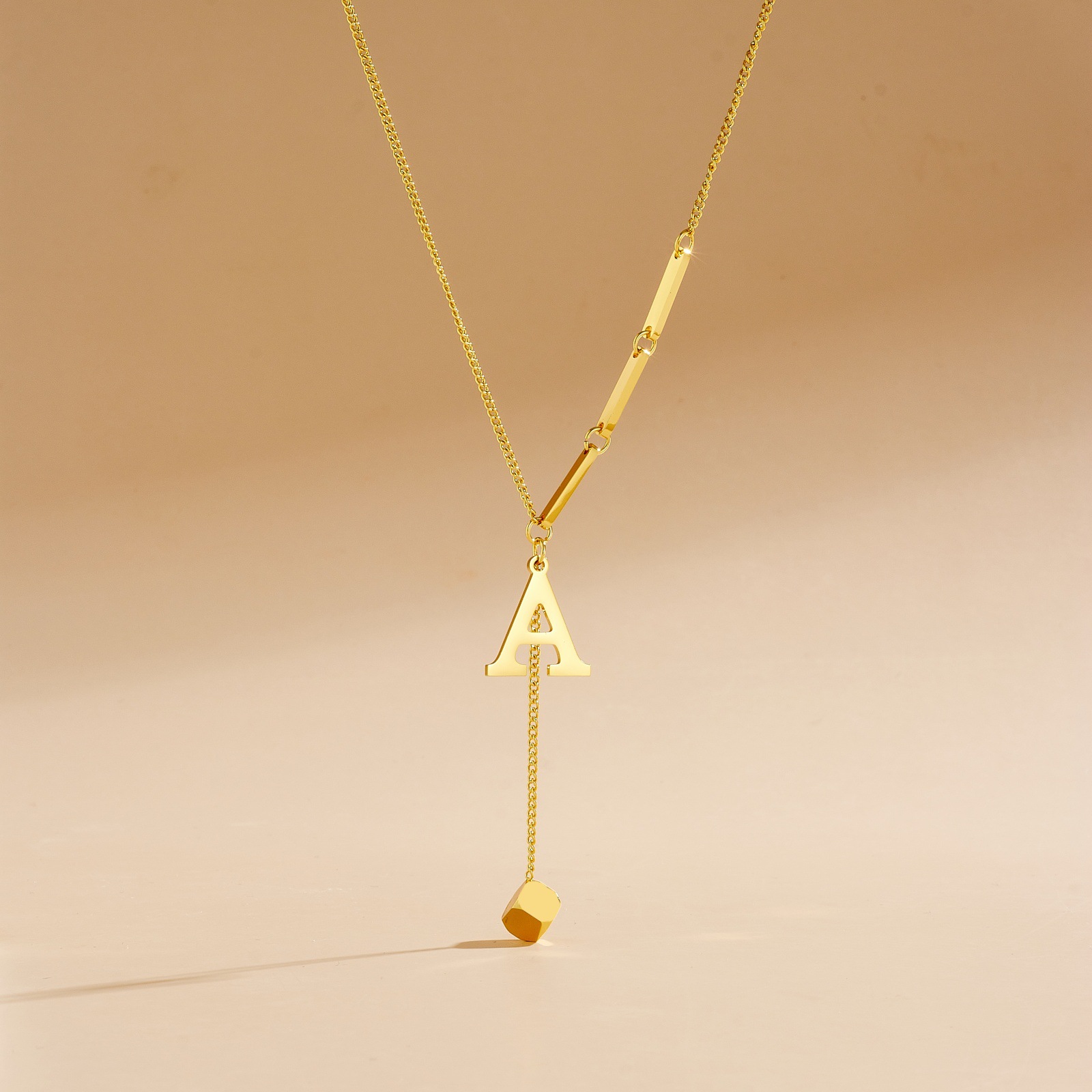 Wholesale Stainless Steel Initial Necklace — Titanium Steel Long Tassel Pendant with Capital Letter