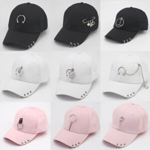 Wholesale European and American style personalized chain iron ring baseball cap versatile student Korean style curved brim peaked cap female summer sun hat