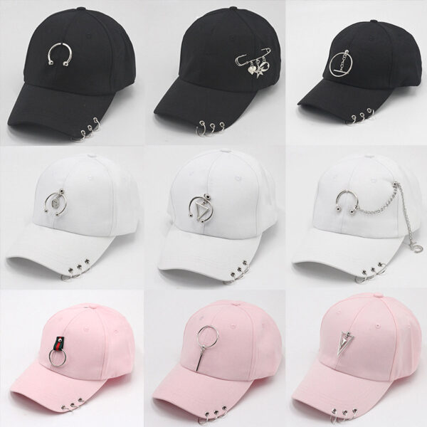 oly-f67527d5e2f0f431328ef1ccc4113e24 Wholesale style personalized chain iron ring baseball cap versatile student Korean style curved brim peaked cap female summer sun hat