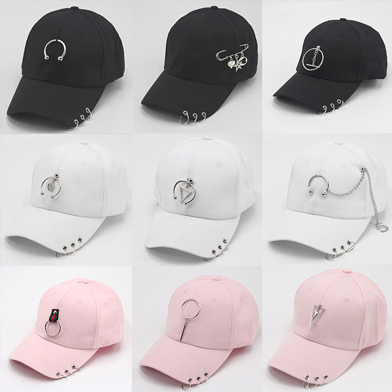 Wholesale European and American style personalized chain iron ring baseball cap versatile student Korean style curved brim peaked cap female summer su