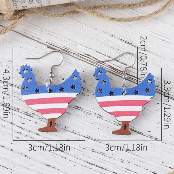 Wholesale 1 Pair Retro National Flag Chicken Wood Drop Earrings