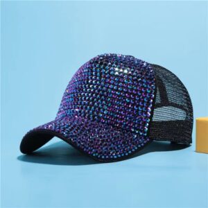 Black mesh hat purple rose red diamond / Adjustable
