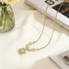 Wholesale Square Inlay Pendant Necklace For Women In Copper With 18K Real Gold Plated Water Plating And Artificial Rhinestones On Cable Chain