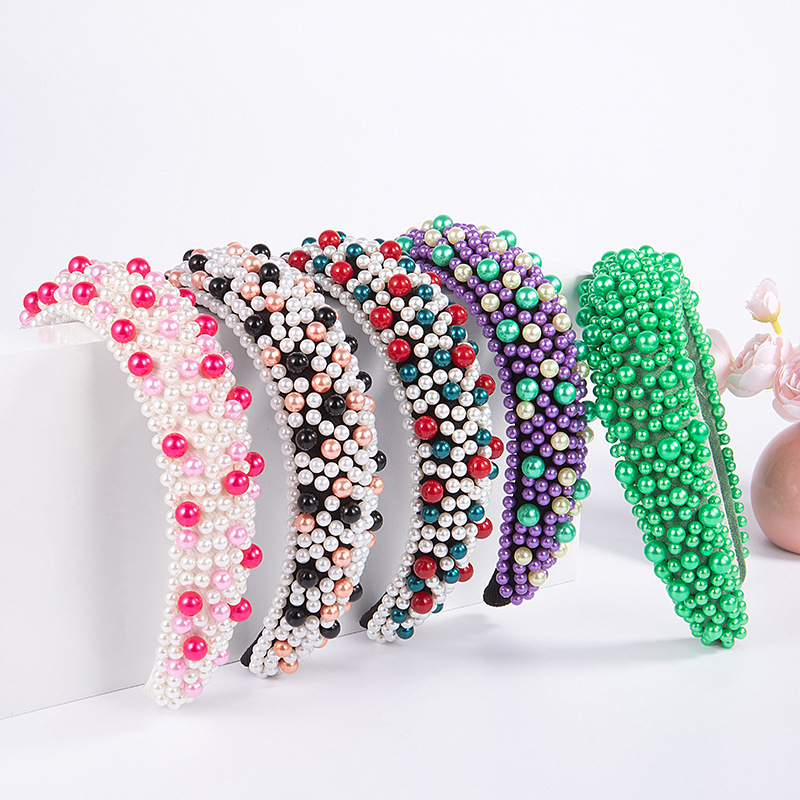 Wholesale Heavy Industry Headband Cross-border Wholesale Baroque Sponge Pearl Hair Accessories Women's Handmade Beads Multi-color European and America