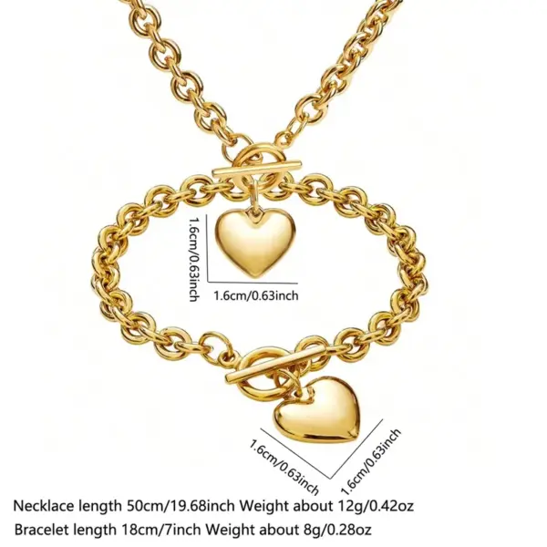 Wholesale 201 Stainless Steel 304 Stainless Steel Heart Shape Electroplating Stone-Free 18K Real Gold Plated Golden Plated Vacation Classic Style Cable Chain Bracelets Necklace