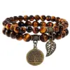 Wholesale Couple Double Row Tiger Eye Stone Bracelet Men's Lapis Lazuli Tree Of Life Pendant Jewelry Geometric Design