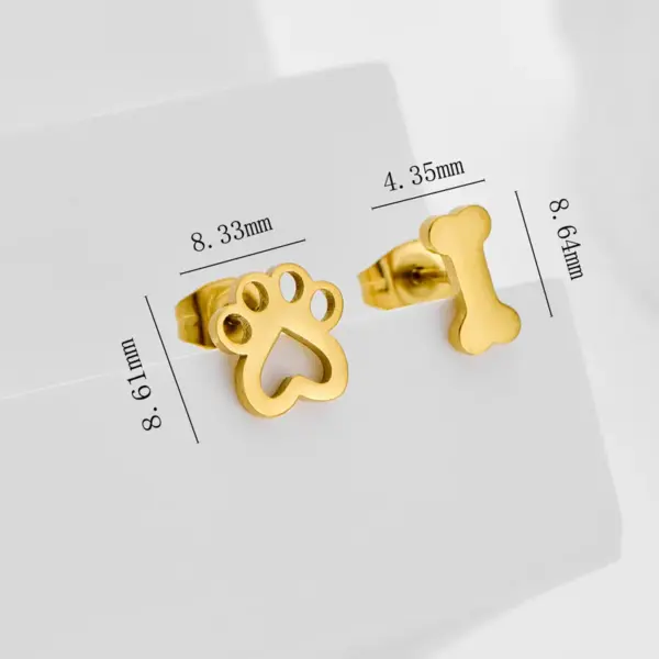 Wholesale Design Sensation Niche Student Sweet Cat Paw Dog Paw Bone Earrings Luxury Asymmetric Studs Golden Butterfly Cap Stainless Steel