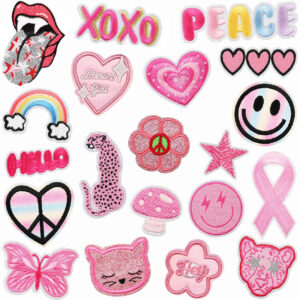 Wholesale Xiaotian pink cheetah mixed embroidery cloth stickers cartoon smiley face love patch stickers art letters computer embroidery logo