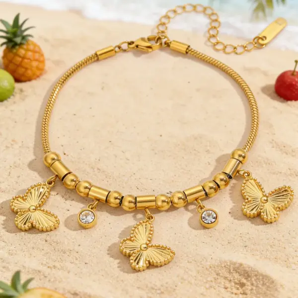 oly-f6eb6de379229baee55ceb6a8093bbaf Wholesale Butterfly Couple Bracelets With 18K Gold Plated 304 Stainless Steel, Zircon Inlay, Waterproof Snake Chain