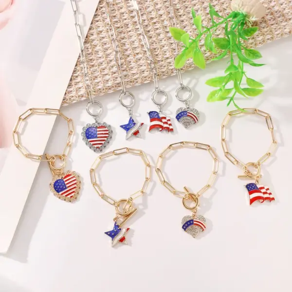 Wholesale Fashion Love Five-pointed Star Flag Pendant American Independence Day Bracelet Commemorative Patriotic Holiday Bracelet