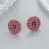 Wholesale Asymmetrical Round Stud Earrings For Women With 925 Sterling Silver Posts, Copper Base, Zircon Inlay, Gold Plating